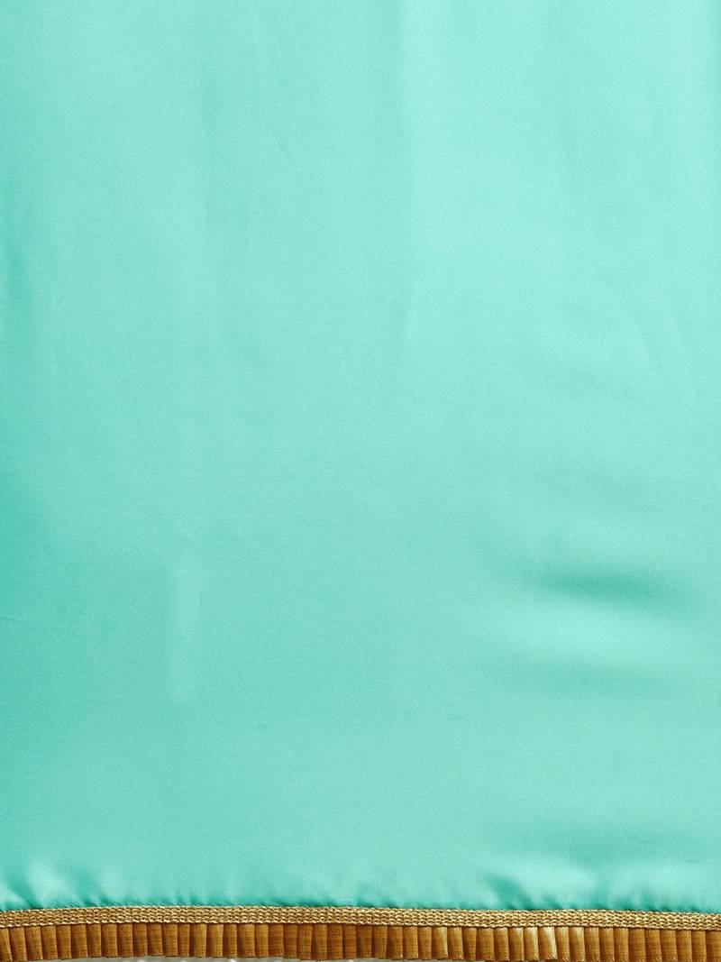 Inddus Sea Green Satin Georgette Lace Bordered Saree With Blouse