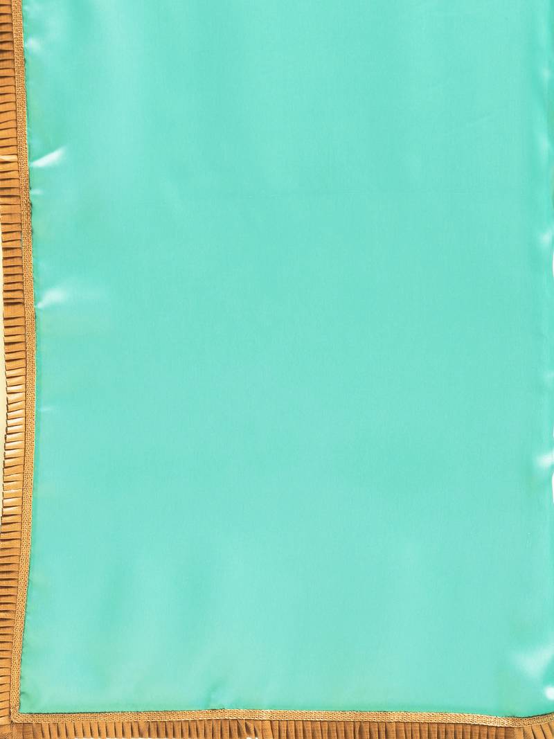 Inddus Sea Green Satin Georgette Lace Bordered Saree With Blouse