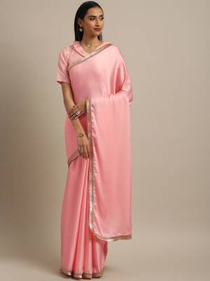 Inddus Pink Satin Georgette Lace Bordered Saree With Blouse 1