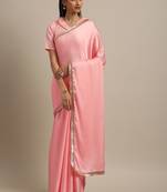 Inddus Pink Satin Georgette Lace Bordered Saree With Blouse