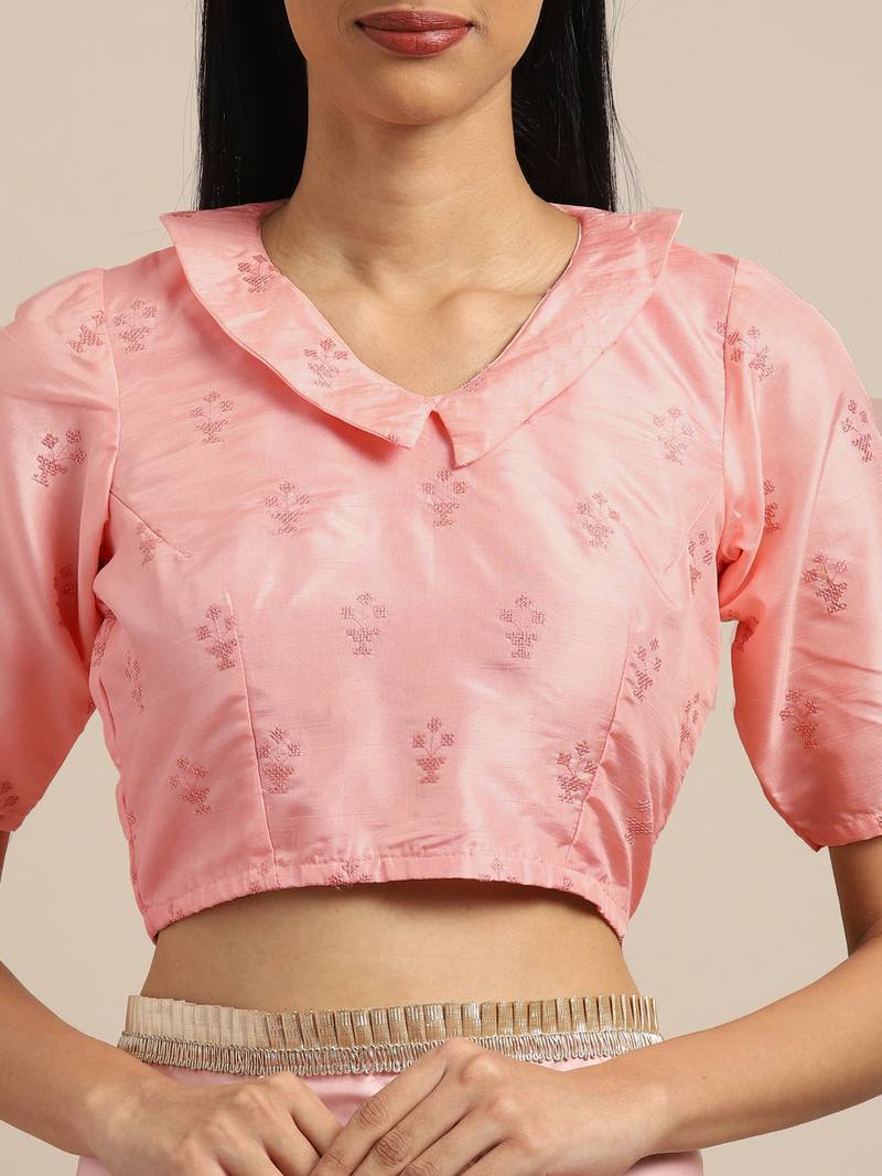 Inddus Pink Satin Georgette Lace Bordered Saree With Blouse