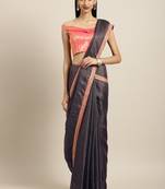 Inddus Grey Jute Cotton Solid Lace Bordered Saree With Woven Blouse