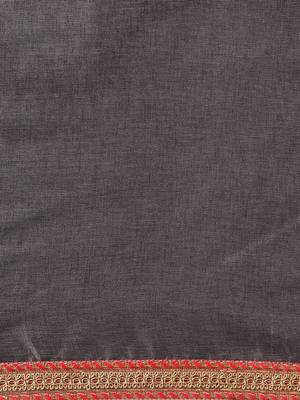Inddus Grey Jute Cotton Solid Lace Bordered Saree With Woven Blouse 6