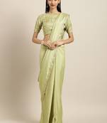 Inddus Green Silk Blend Lace Bordered Saree With Embroidered Blouse