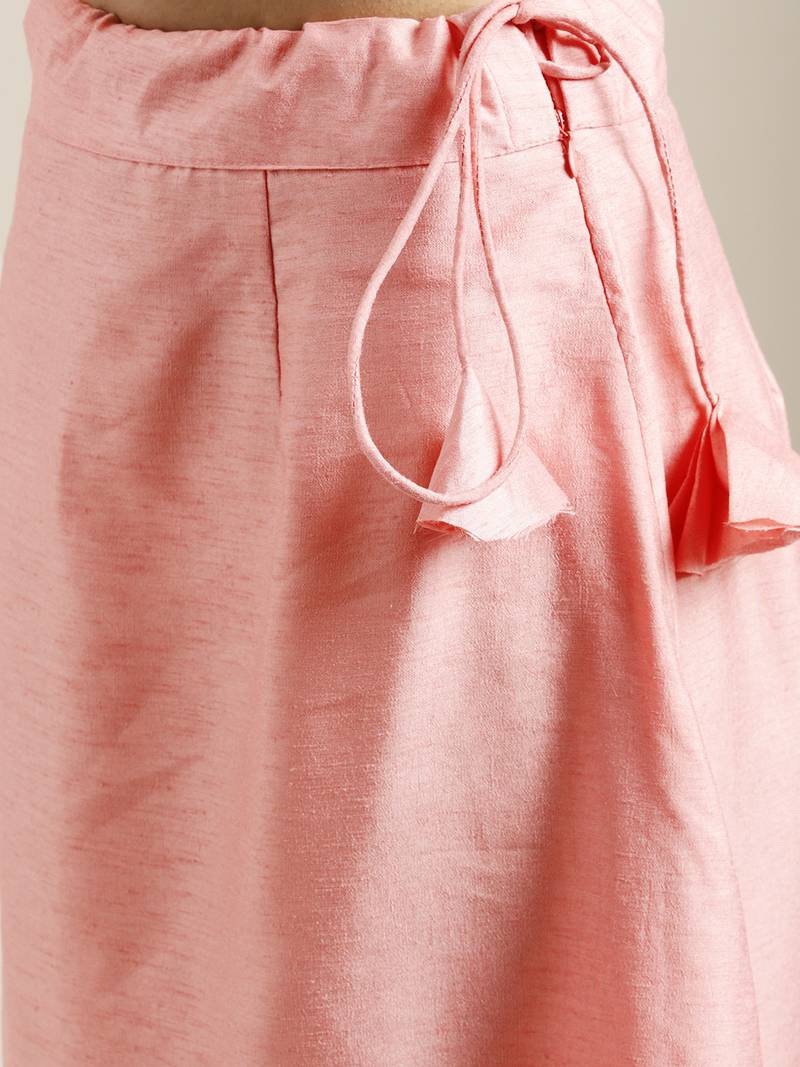 Inddus Pink Chiffon Floral Print Half And Half Ruffled Saree With Blouse