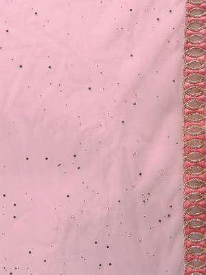 Inddus Pink Chiffon Floral Print Half And Half Ruffled Saree With Blouse 6