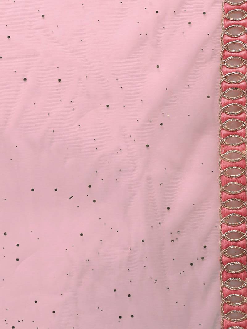 Inddus Pink Chiffon Floral Print Half And Half Ruffled Saree With Blouse