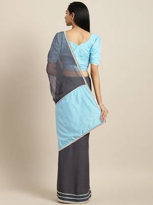 Inddus Grey Georgette Mukaish Work Saree With Blouse 2