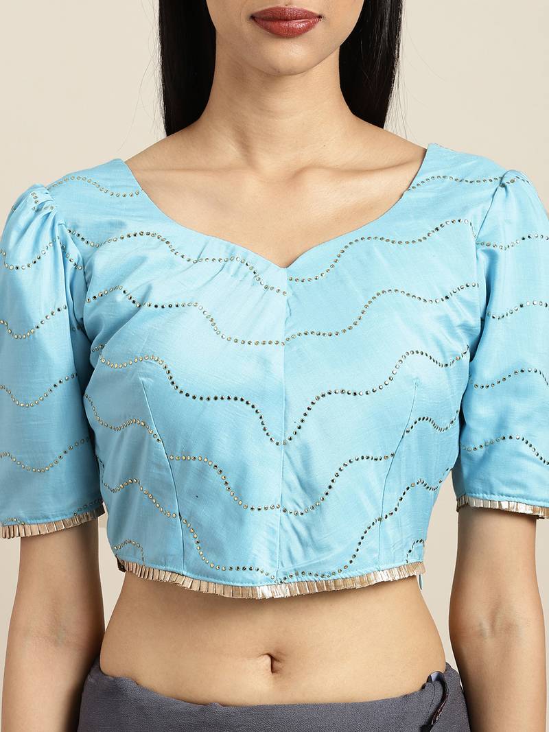 Inddus Grey Georgette Mukaish Work Saree With Blouse