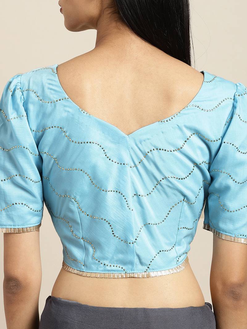 Inddus Grey Georgette Mukaish Work Saree With Blouse