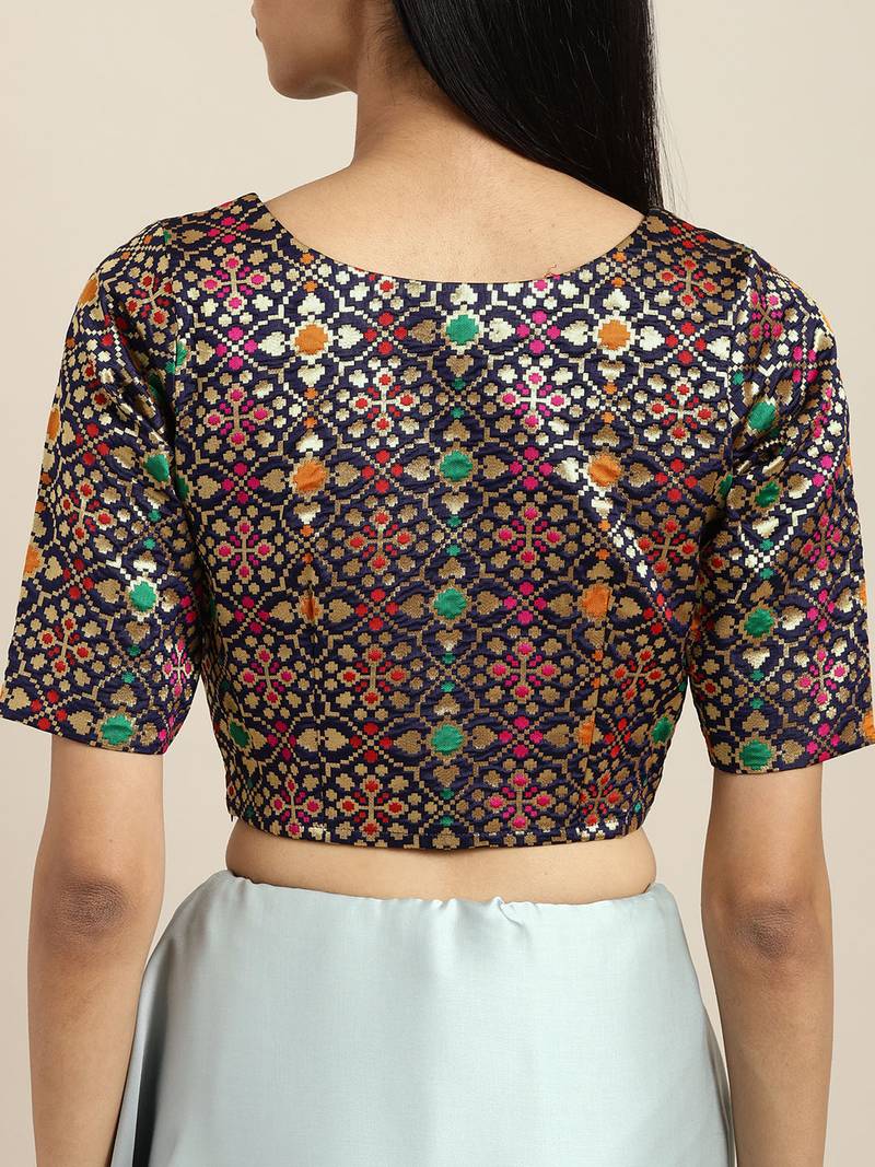 Inddus Blue Georgette Lace Bordered Saree With Woven Blouse