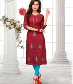 Maroon hand woven cotton party-wear-kurtis