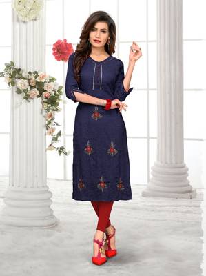 Blue hand woven cotton party-wear-kurtis 1