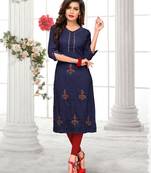 Blue hand woven cotton party-wear-kurtis