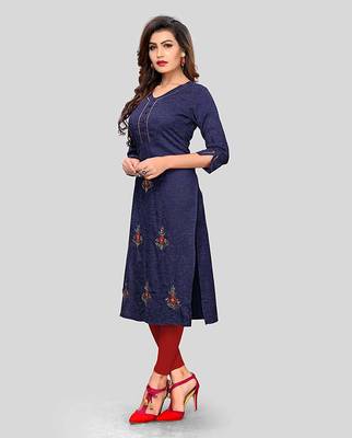Blue hand woven cotton party-wear-kurtis 3