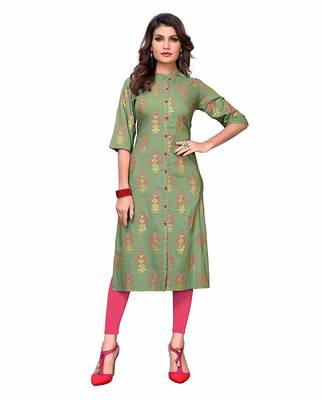Light-green printed rayon party-wear-kurtis 1