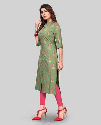Light-green printed rayon party-wear-kurtis 3