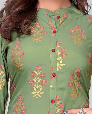 Light-green printed rayon party-wear-kurtis 4