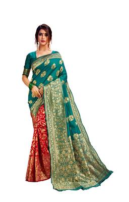 Red Embroidered Cotton Poly Saree With Blouse 1
