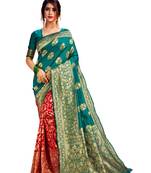 Red Embroidered Cotton Poly Saree With Blouse