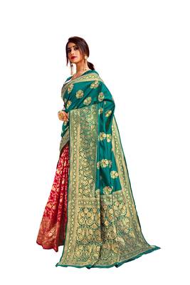 Red Embroidered Cotton Poly Saree With Blouse 2
