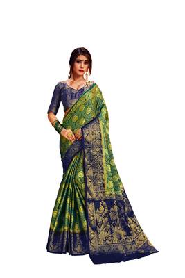 Green Embroidered Nylon Saree With Blouse 1