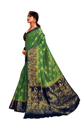 Green Embroidered Nylon Saree With Blouse 2
