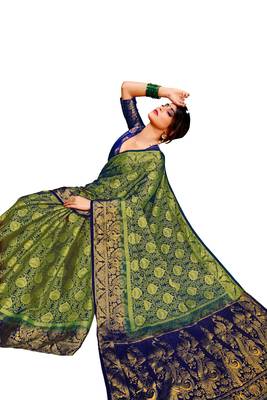 Green Embroidered Nylon Saree With Blouse 4
