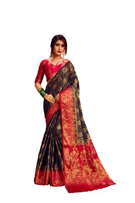 Red Embroidered Nylon Saree With Blouse 1