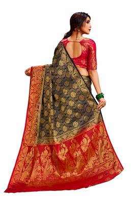 Red Embroidered Nylon Saree With Blouse 3