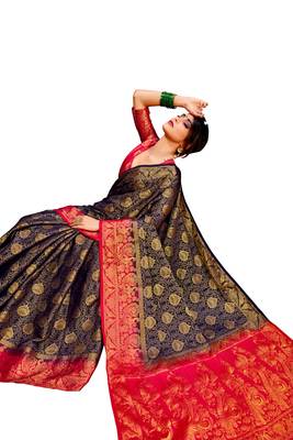 Red Embroidered Nylon Saree With Blouse 4