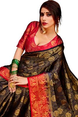 Red Embroidered Nylon Saree With Blouse 5