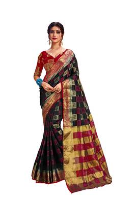 Black Embroidered Art Silk Saree With Blouse 1