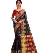 Black Embroidered Art Silk Saree With Blouse