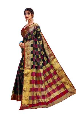 Black Embroidered Art Silk Saree With Blouse 2