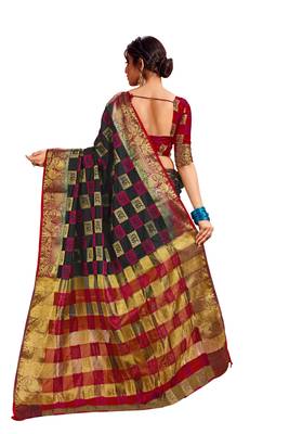 Black Embroidered Art Silk Saree With Blouse 3