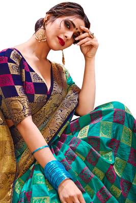 Multicolor Embroidered Art Silk Saree With Blouse 4