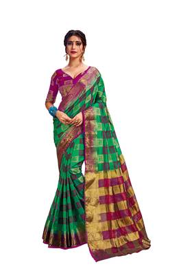 Green Embroidered Art Silk Saree With Blouse 1