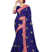 Blue embroidered georgette saree with blouse