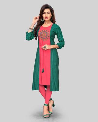 Green embroidered rayon party-wear-kurtis 1