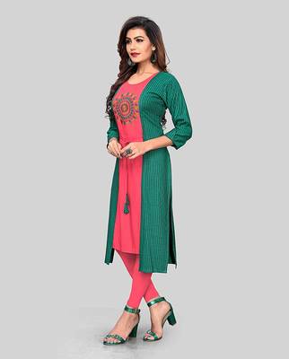 Green embroidered rayon party-wear-kurtis 3