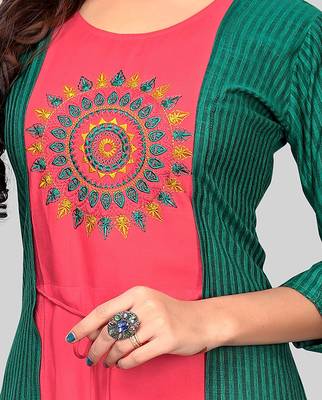 Green embroidered rayon party-wear-kurtis 4