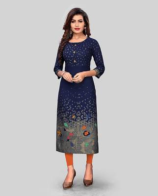 Navy-blue printed rayon party-wear-kurtis 1