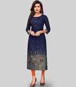 Navy-blue printed rayon party-wear-kurtis