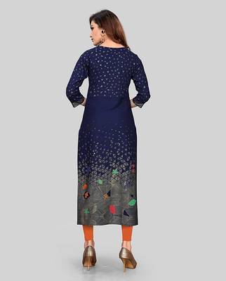 Navy-blue printed rayon party-wear-kurtis 2