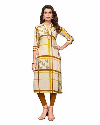 Off-white printed cotton party-wear-kurtis 1