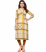 Off-white printed cotton party-wear-kurtis