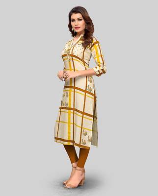Off-white printed cotton party-wear-kurtis 3