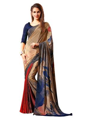 Blue printed crepe saree with blouse 1