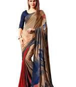 Blue printed crepe saree with blouse
